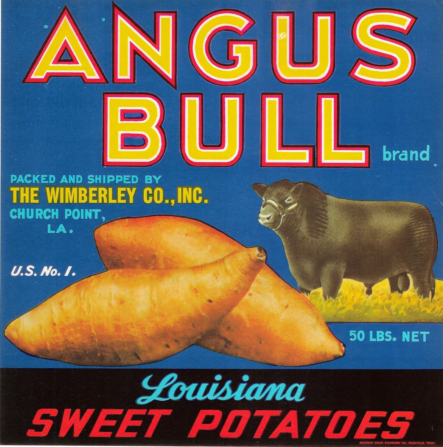 20th Century Fruit Label - Angus Bull Sweet Potatoes of Louisiana