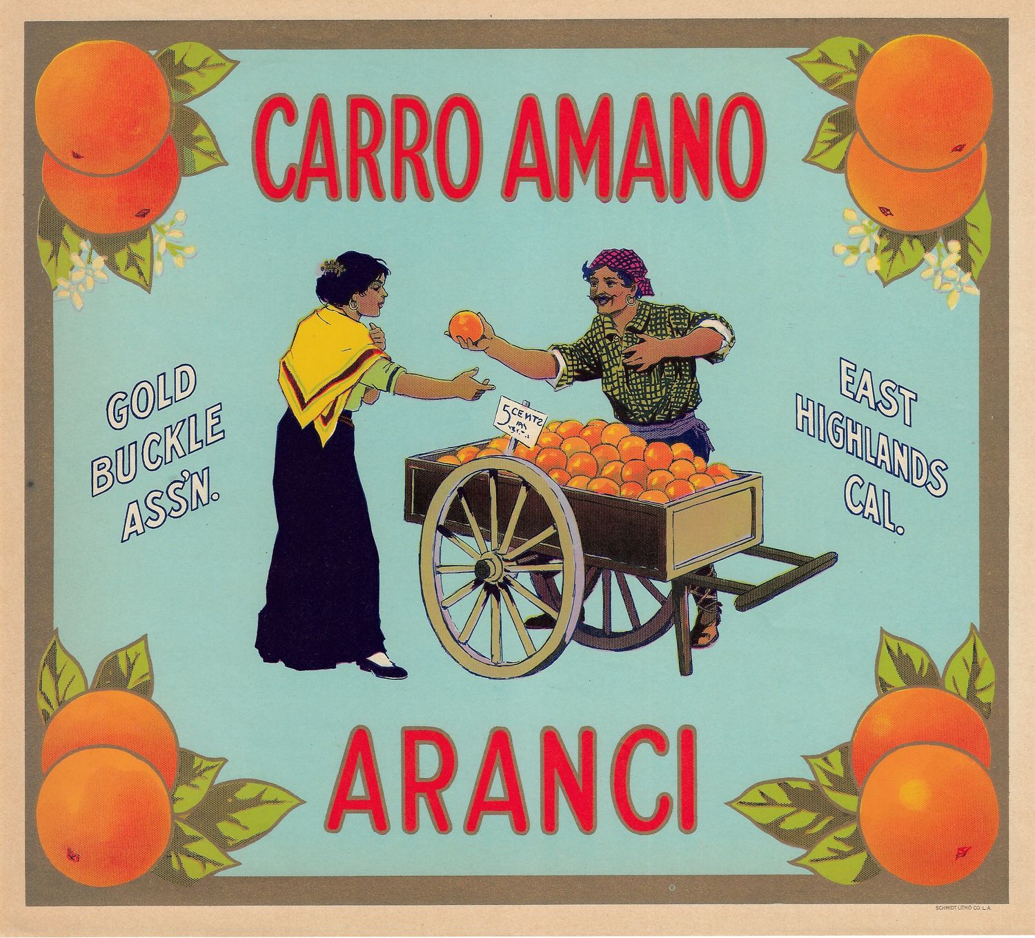 20th Century Fruit Label - Carro Amano Oranges of East Highlands