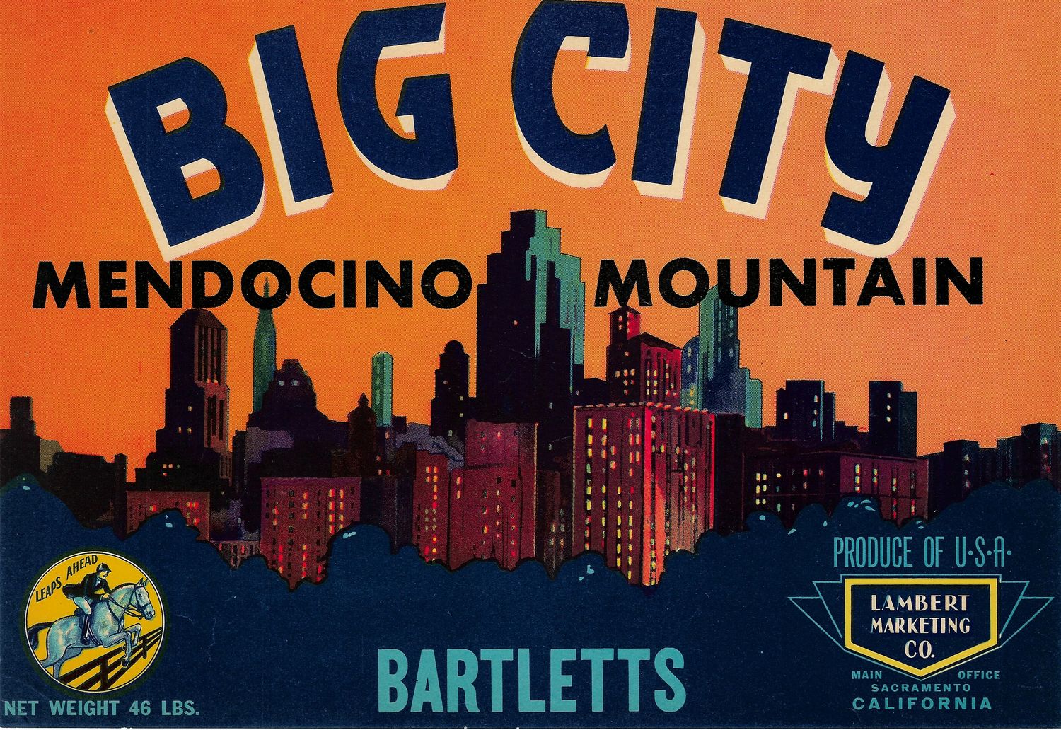 20th Century Fruit Label - Big City Pears of Sacramento