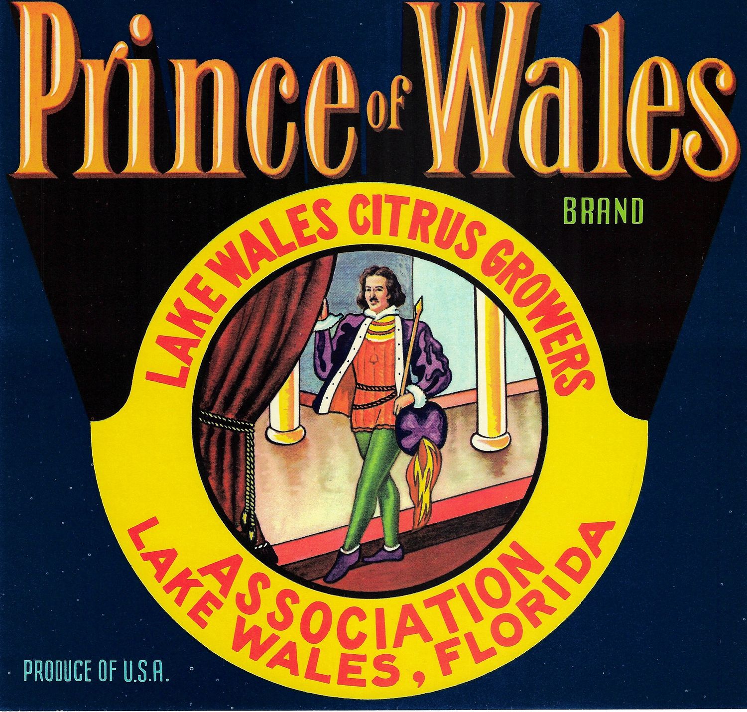20th Century Fruit Label - Prince of Wales Oranges of Lake Wales