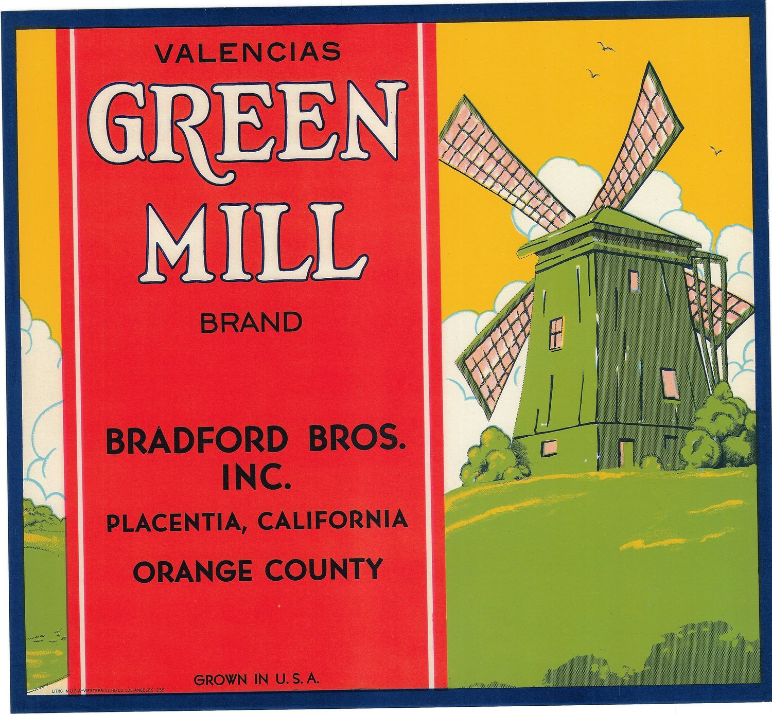 20th Century Fruit Label - Green Mill Oranges of Placentia