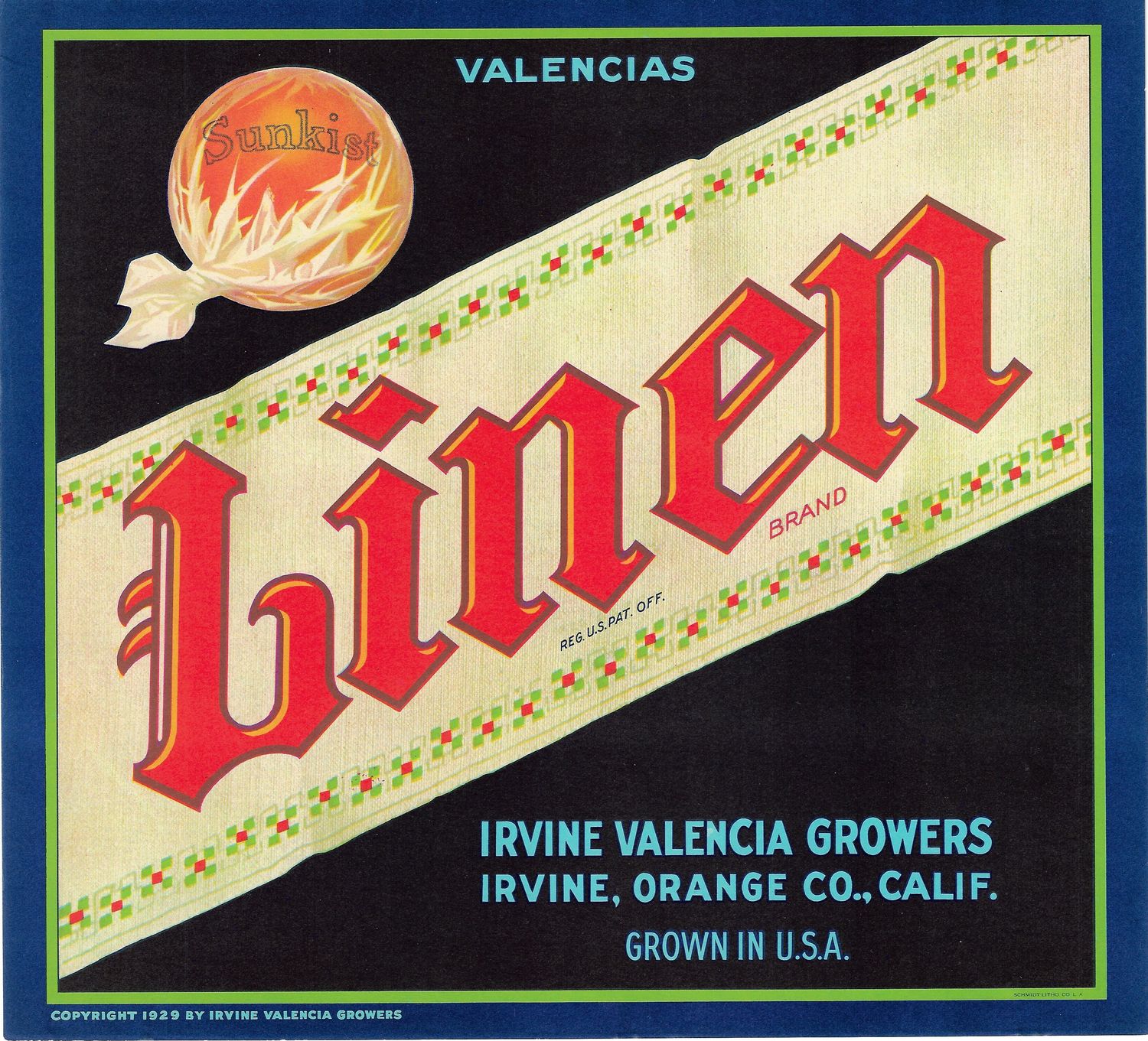 20th Century Fruit Label - Linen Oranges of Irvine