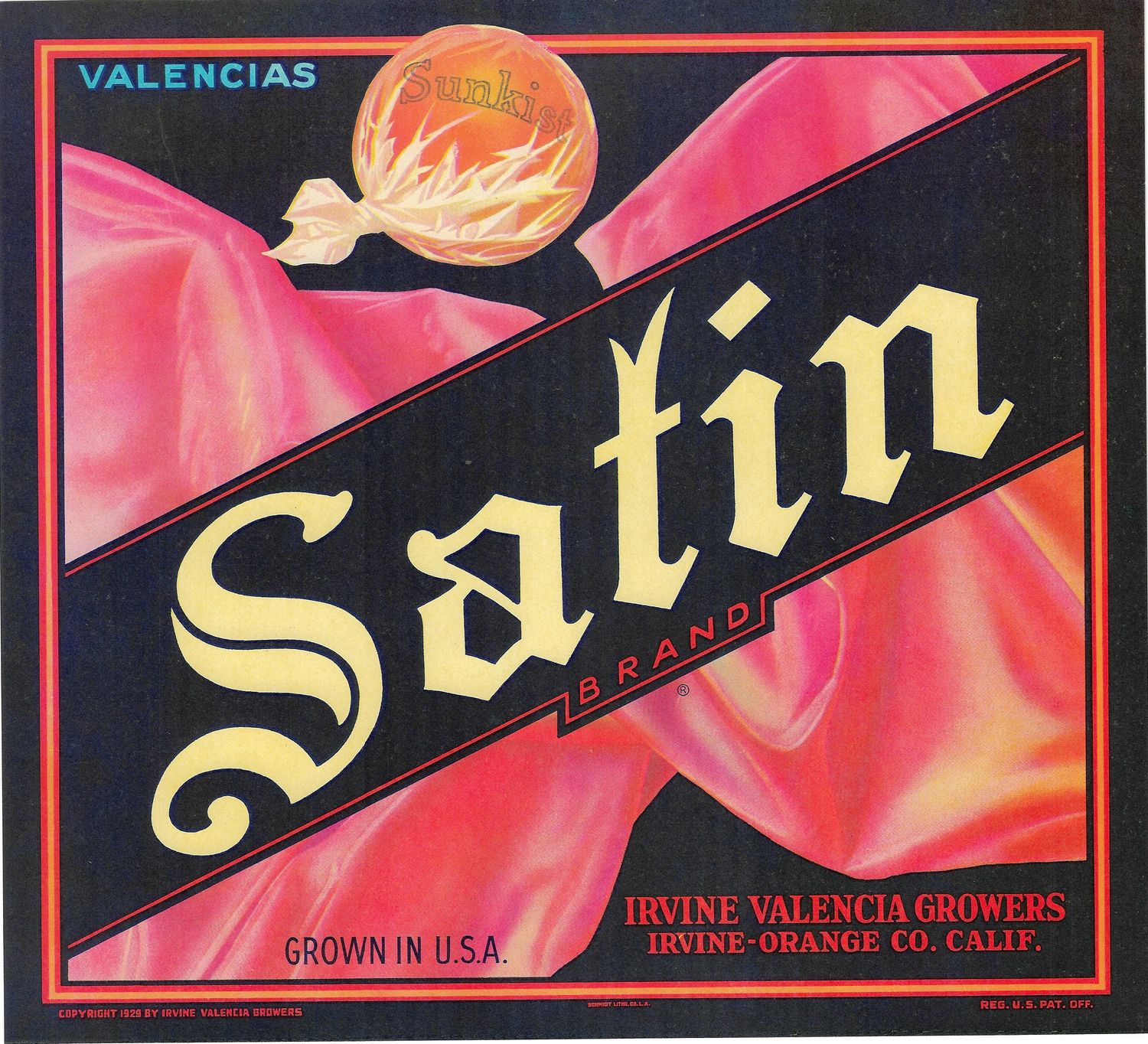 20th Century Fruit Label - Satin Oranges of Irvine
