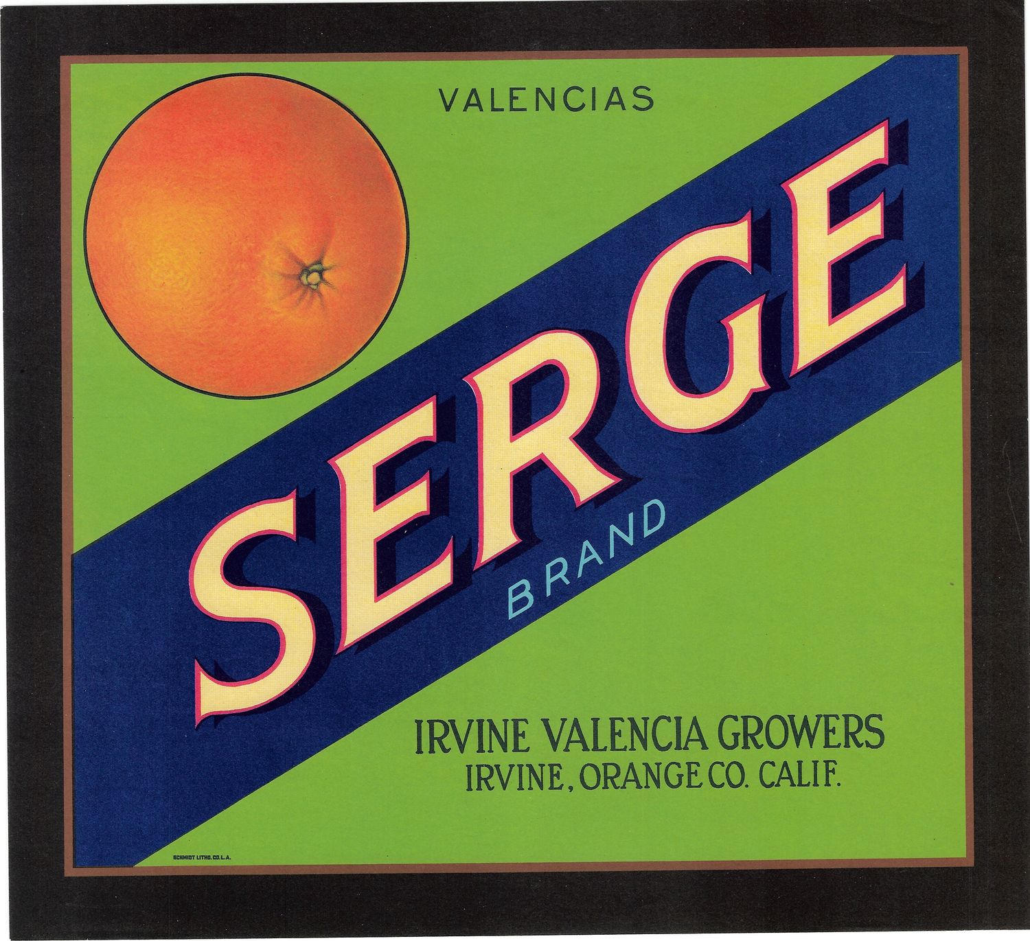 20th Century Fruit Label - Serge Valencia Oranges of Irvine