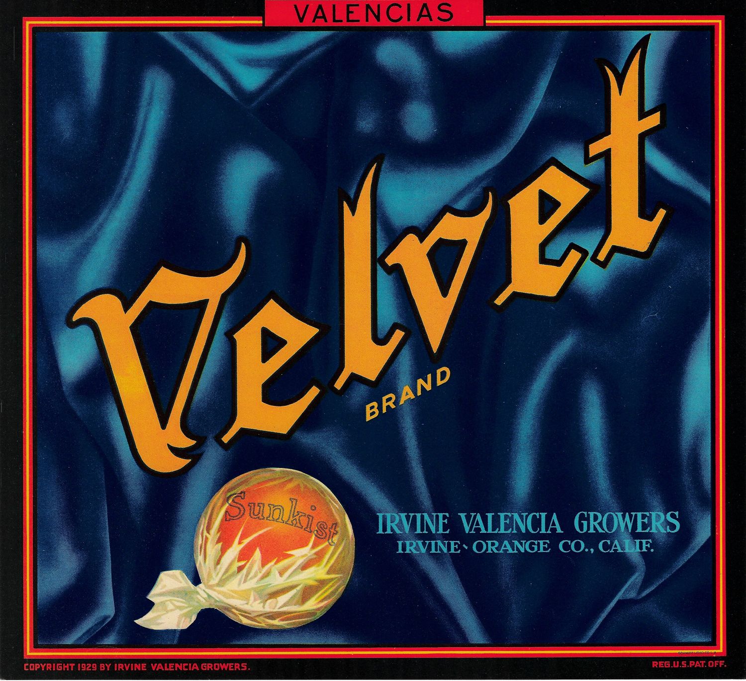 20th Century Fruit Label - Velvet Oranges of Irvine
