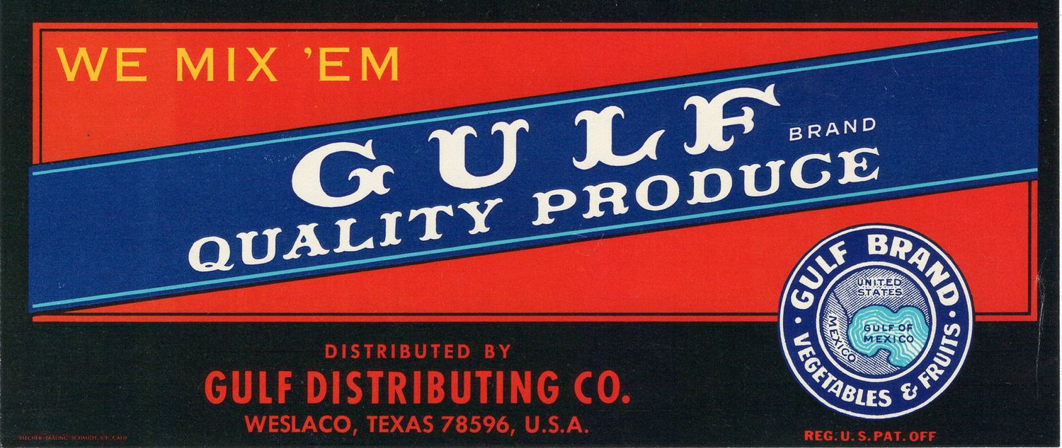 20th Century Fruit Label - Gulf Quality Produce of Texas