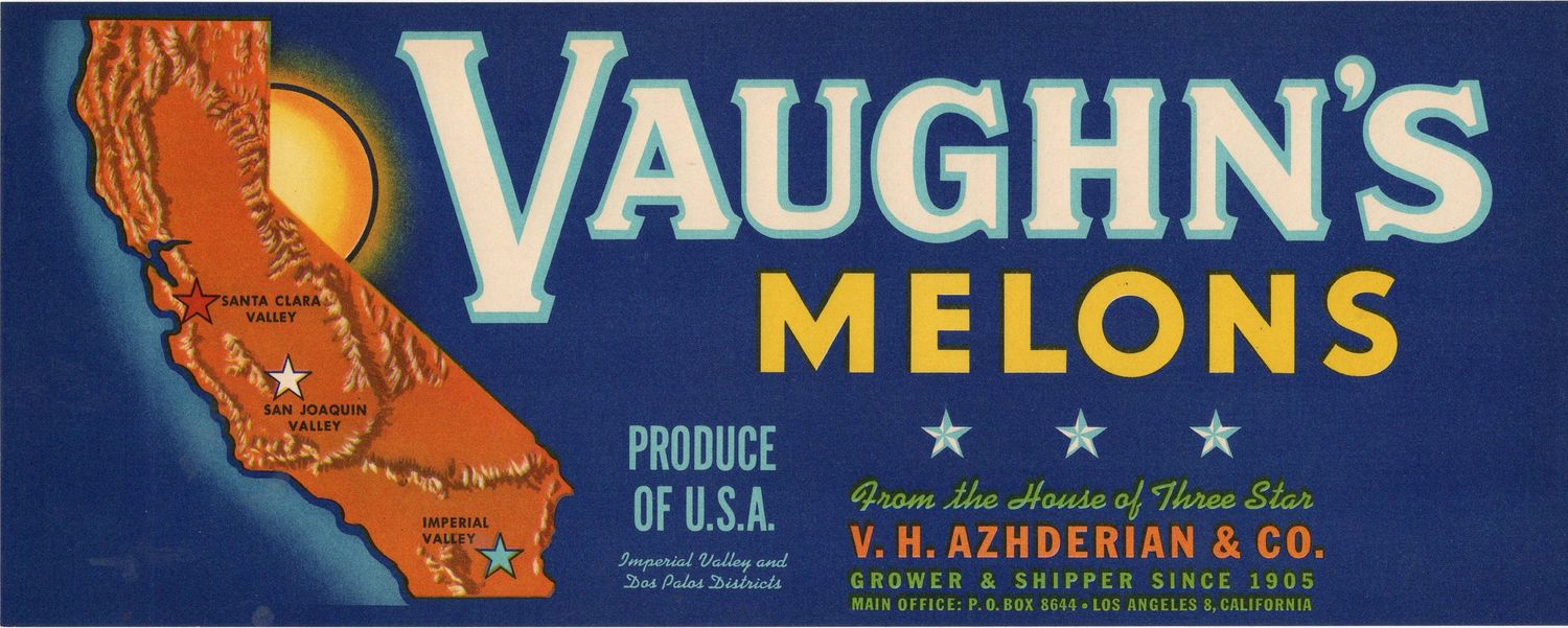20th Century Fruit Label - Vaughn's Melons of Los Angeles