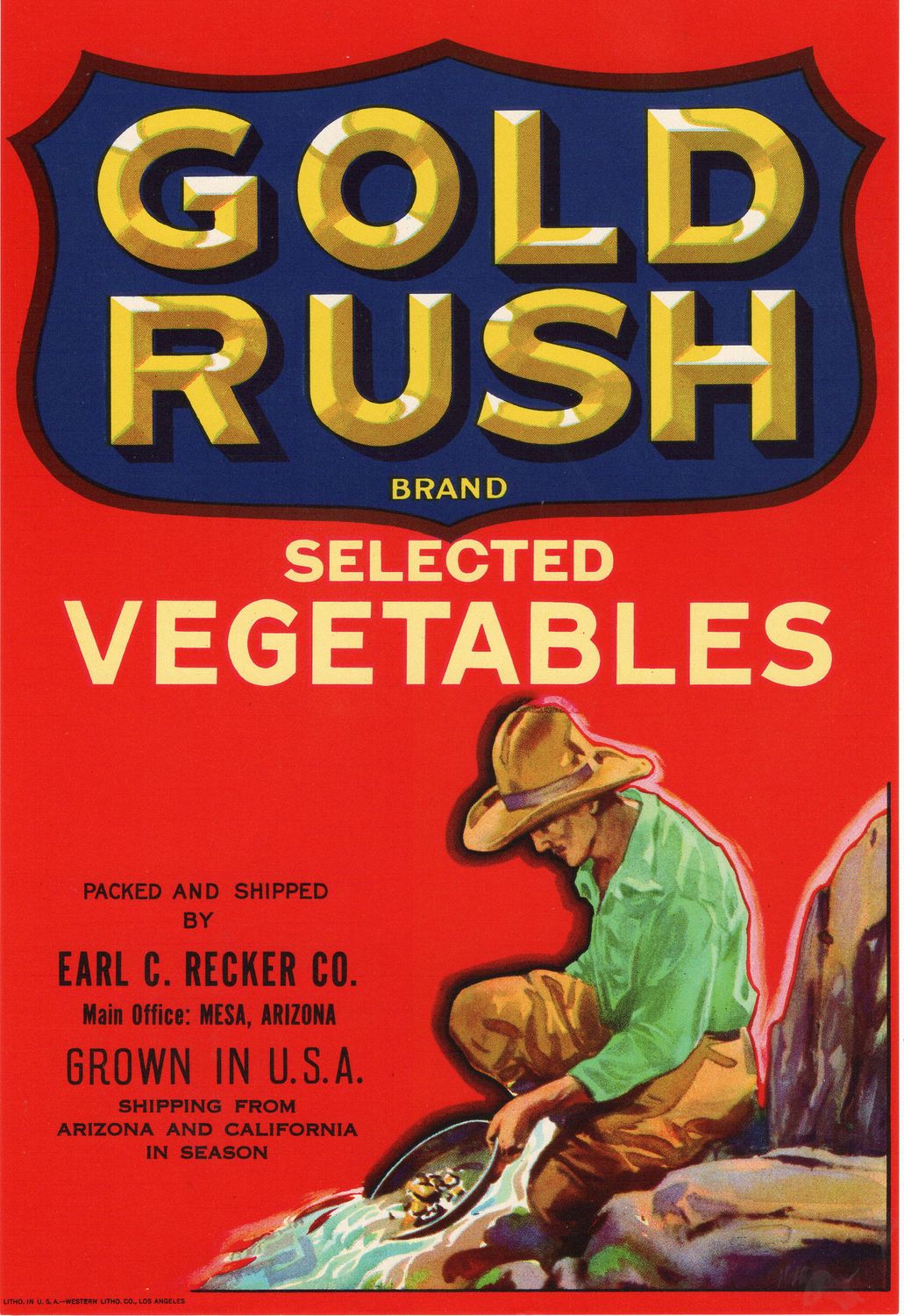 20th Century Fruit Label - Gold Rush Vegetables of Arizona