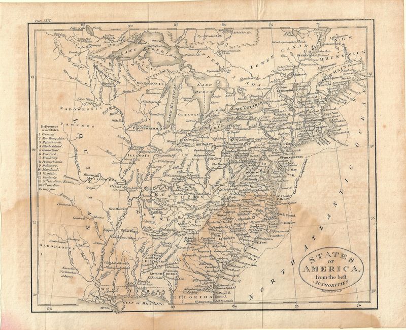 1808 Map of the States of America by J. Russell