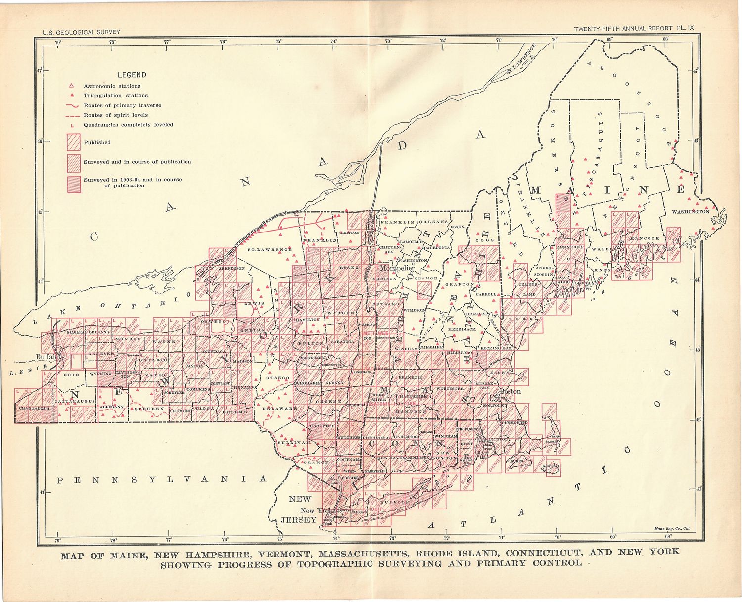 1905 Index Map of New England States from the USGS
