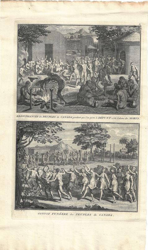 1726 View of Rejoycing &amp; Funeral Ceremonies of Canada from Ceremonies et Costumes by B.Picart