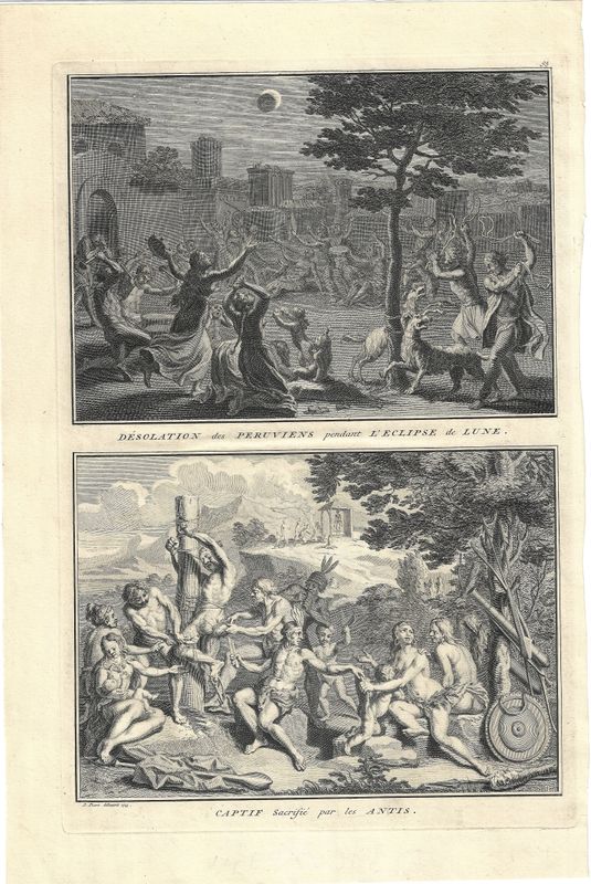 1726 View of a  Lunar Eclips &amp; a Captive Sacrifice  from Ceremonies et Costumes by B.Picart