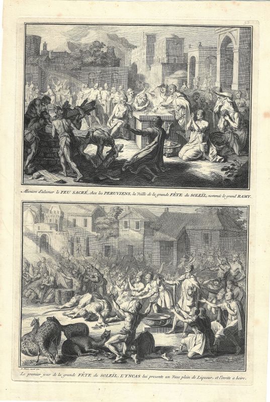 1726 View of the Festival of the Sun in Peru from Ceremonies et Costumes by B.Picart