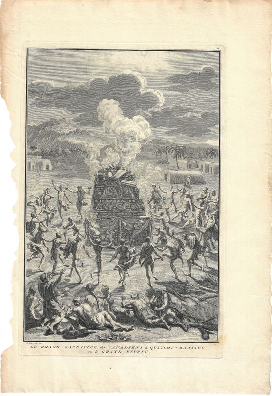 1726 View of a Grand Sacrifice of Canada from Ceremonies et Costumes by B.Picart