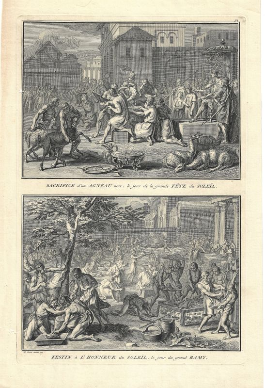1726 View of the Sacrifice of a Lamb at the Festival of the sun  from Ceremonies et Costumes by B.Picart