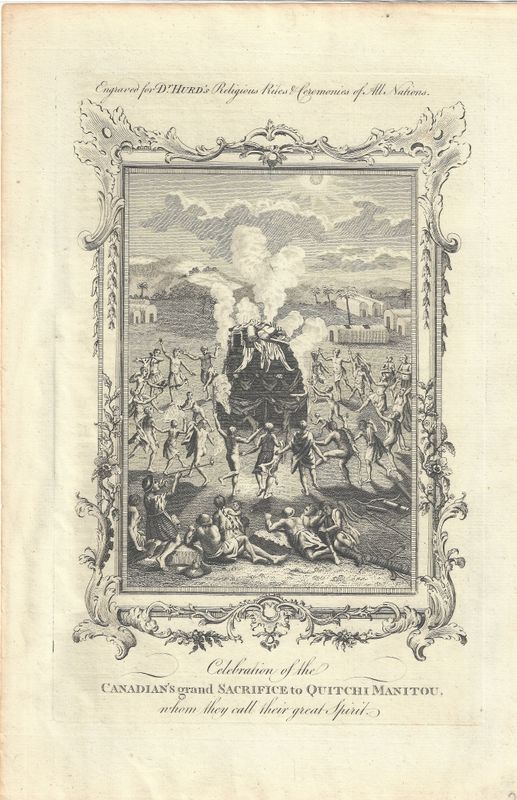 1785 View of the Celebration of the Canadian's Grand Sacrifice to Quitchi Manitou from Dr.Hurd's Religious Rites, etc