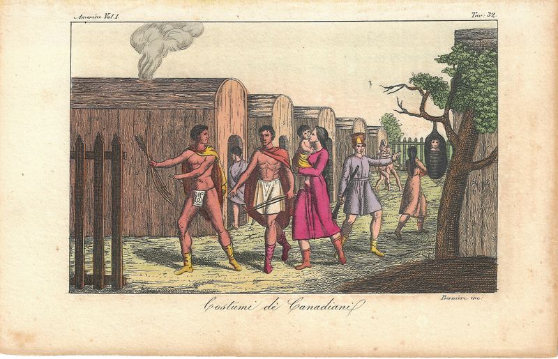 1826 View of the Peoples and Costumes of the Canadians in Italian