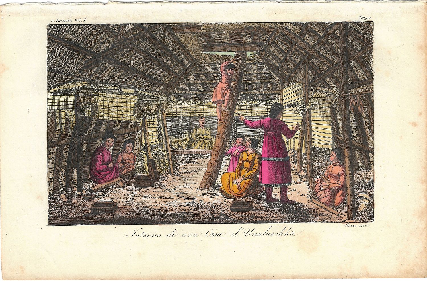 1826 View of the Peoples and Dress of Oonalaska in Italian