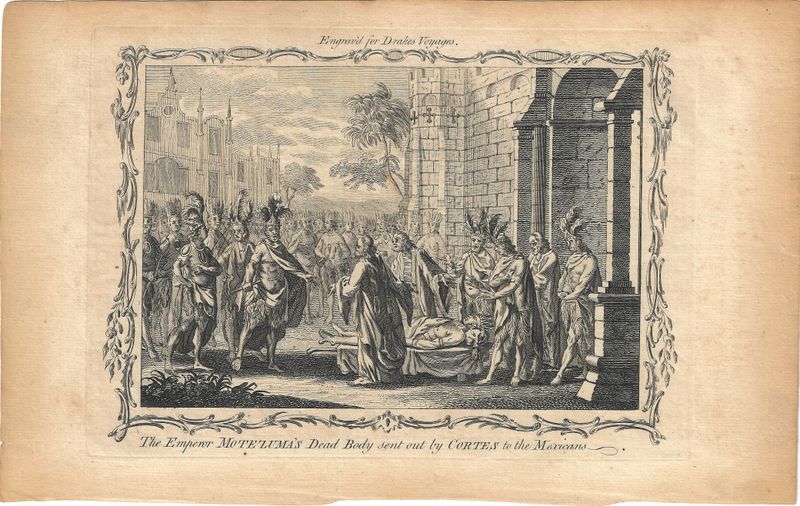 1769 View of the Emperor Montezuma  dead body being sent out by Cortez