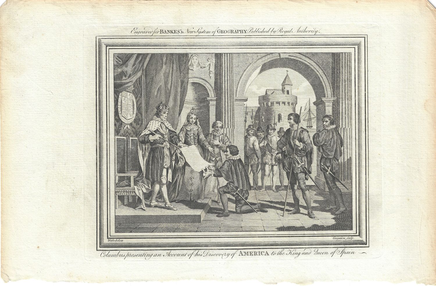 1785 View of Columbus Presenting an Accounting of the Discovery of America from Bank&#39;s