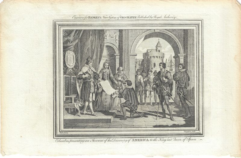 1785 View of Columbus Presenting an Accounting of the Discovery of America from Bank's