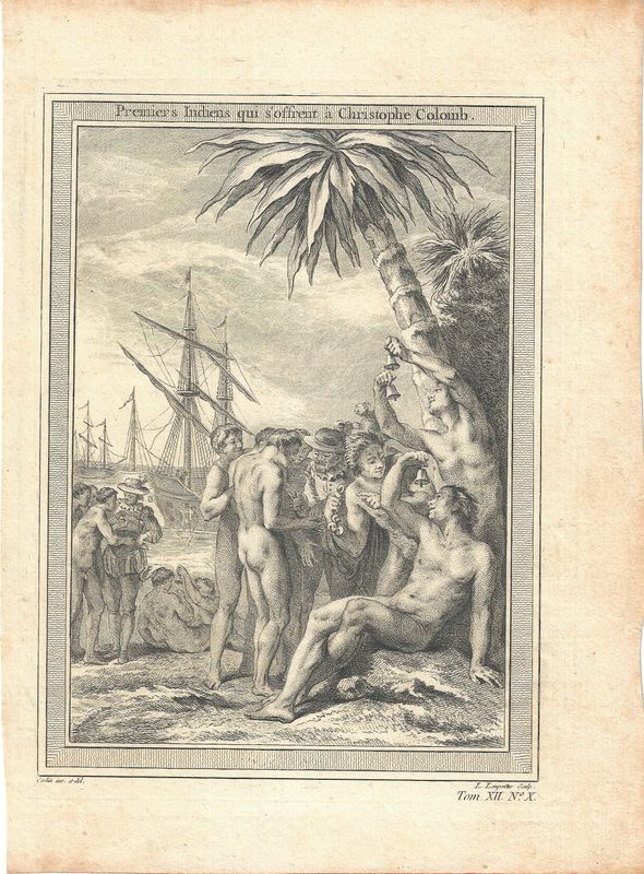 1761 View of Columbus Meeting the Native Americans in French