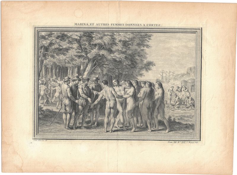 1761 View of the Gifting of Women to Cortez in French