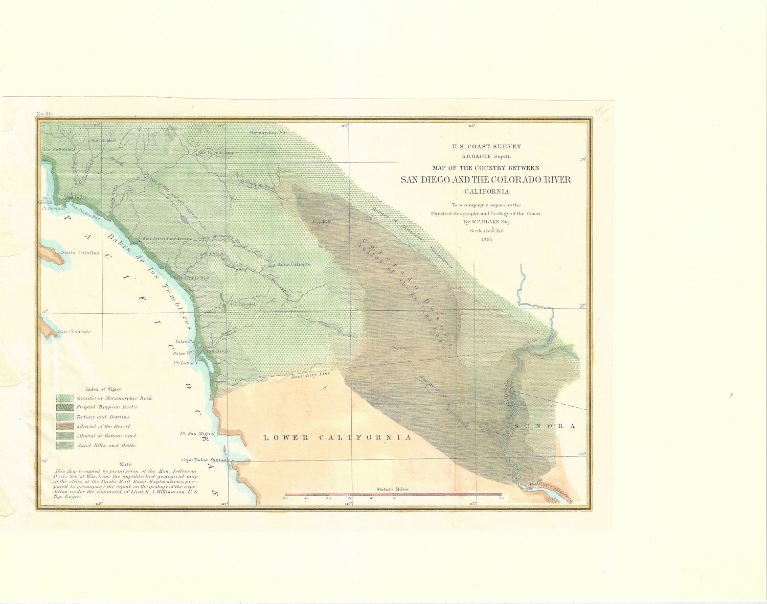 1855 USCS Map of the Country Between San Diego and the Colorado River CA w/hc
