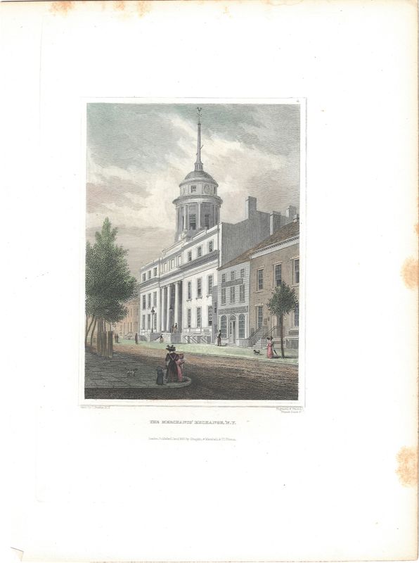 1830 View of the Merchants Exchange, New York City w/hc by Fenner Sears &amp; Co.