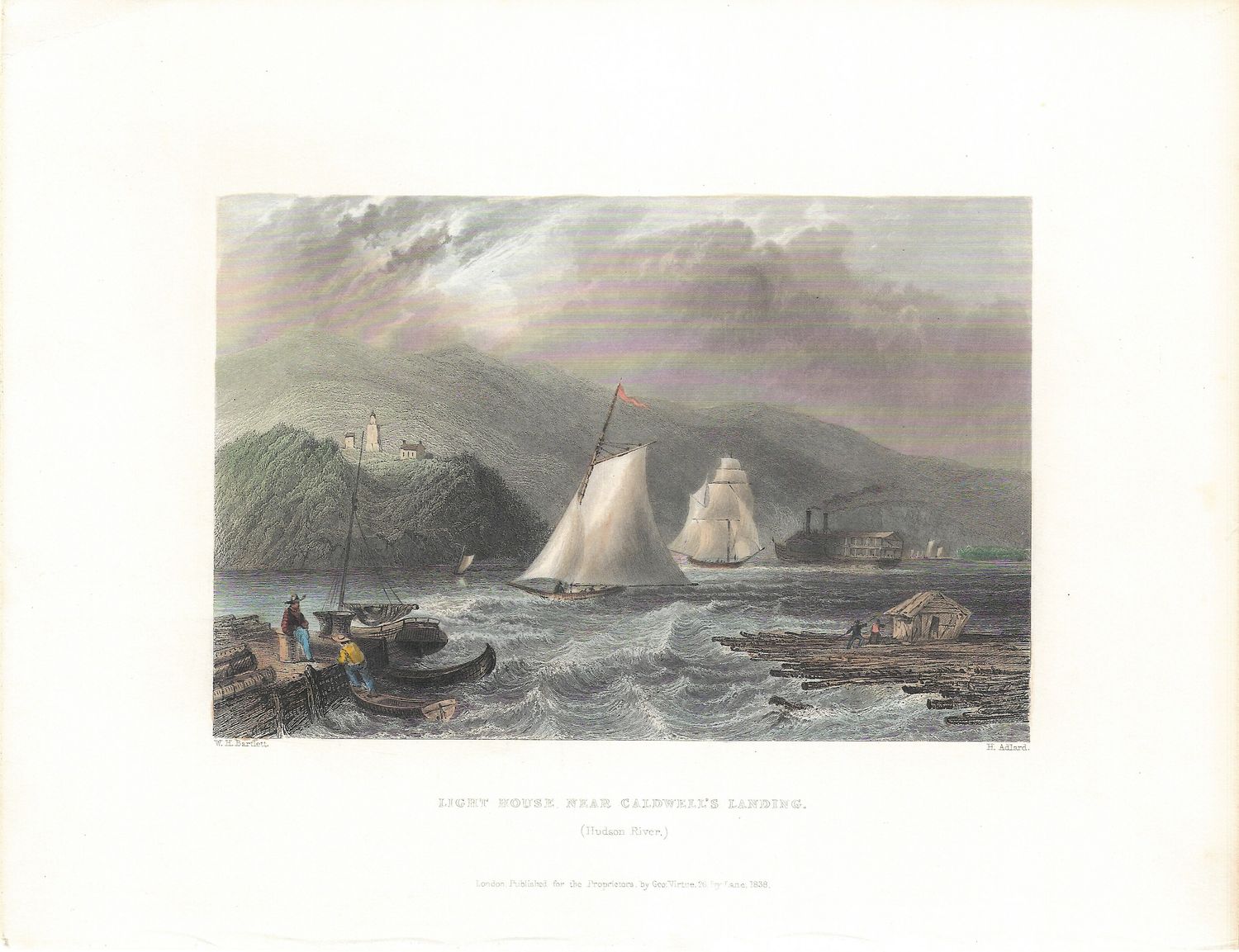 1838 View of the Light House near Caldwell&#39;s landing at the Hudson River by W.H. Bartlett w/hc