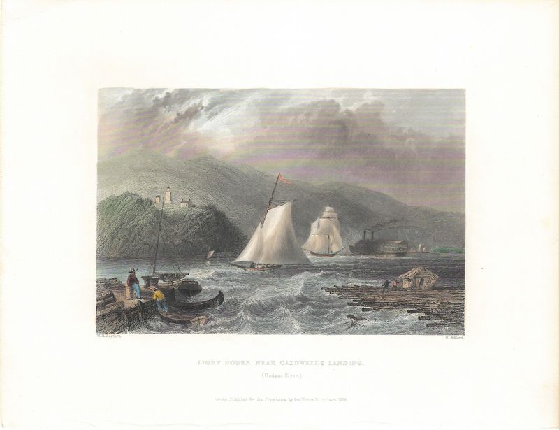 1838 View of the Light House near Caldwell's landing at the Hudson River by W.H. Bartlett w/hc