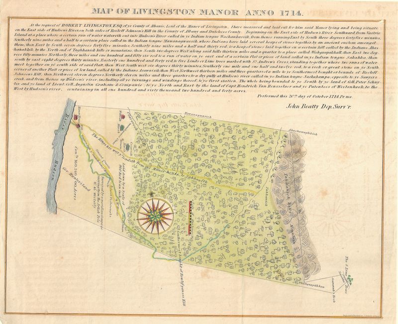 1850 Map of Livingston Manor Anno 1714 w/hc