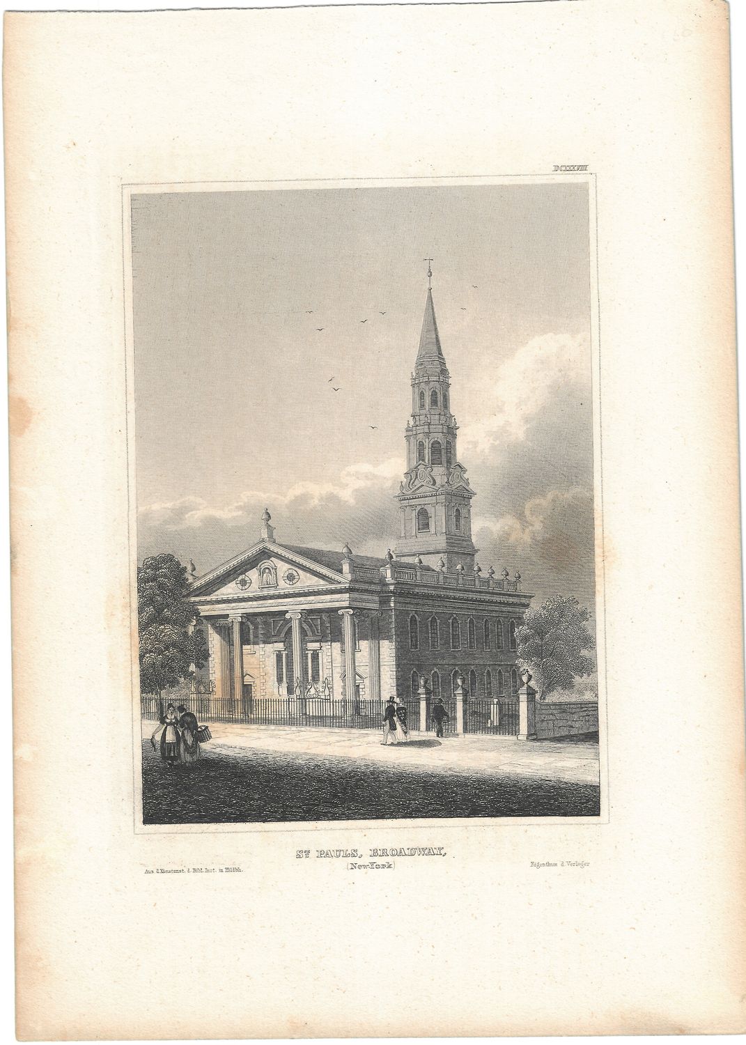 1850  View of St. Pauls, Broadway (NY) by Eigenthum D. Verleger
