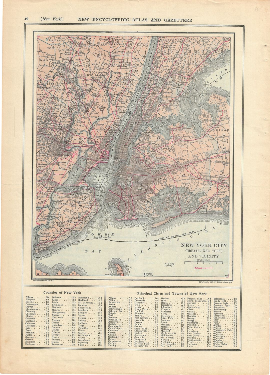 1907 Map of New York City from the  New Encycl. Atlas