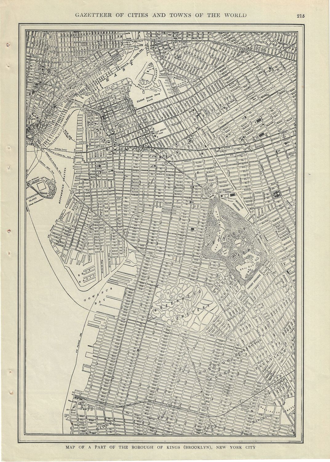 1921 Map of Kings (Brooklyn) from the Gazetteer of Cities &amp; Towns