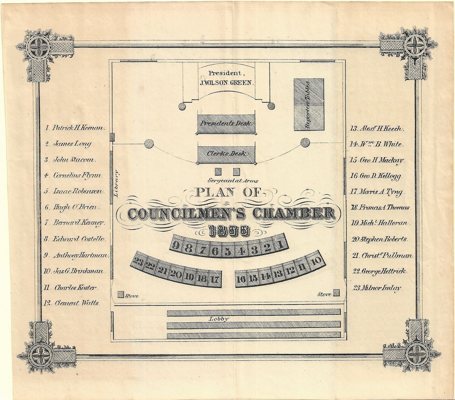 1869 Plans of the Councilman&#39;s &amp; Alderman&#39;s Chambers New York City from the Manual of the Corp of NY: