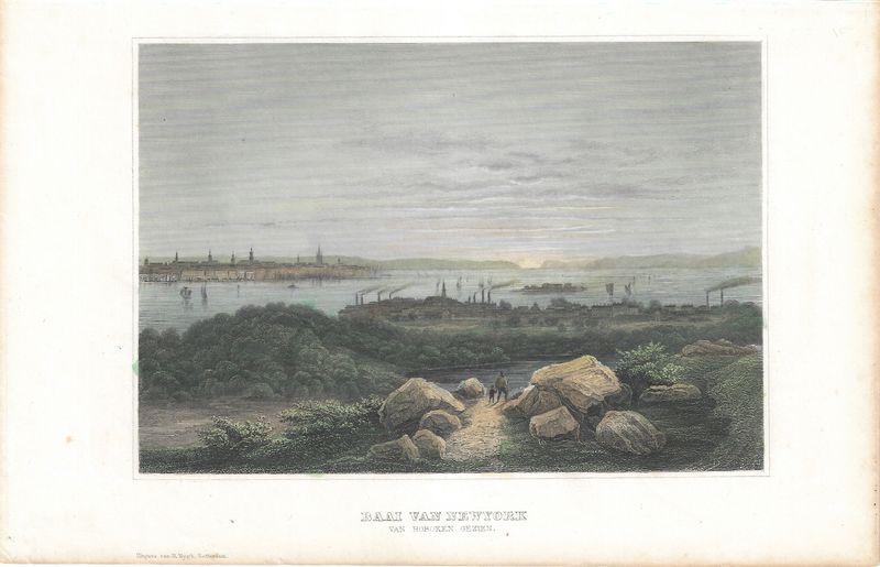 1859 Bay of New York from Hoboken, a Dutch engraving w/hc