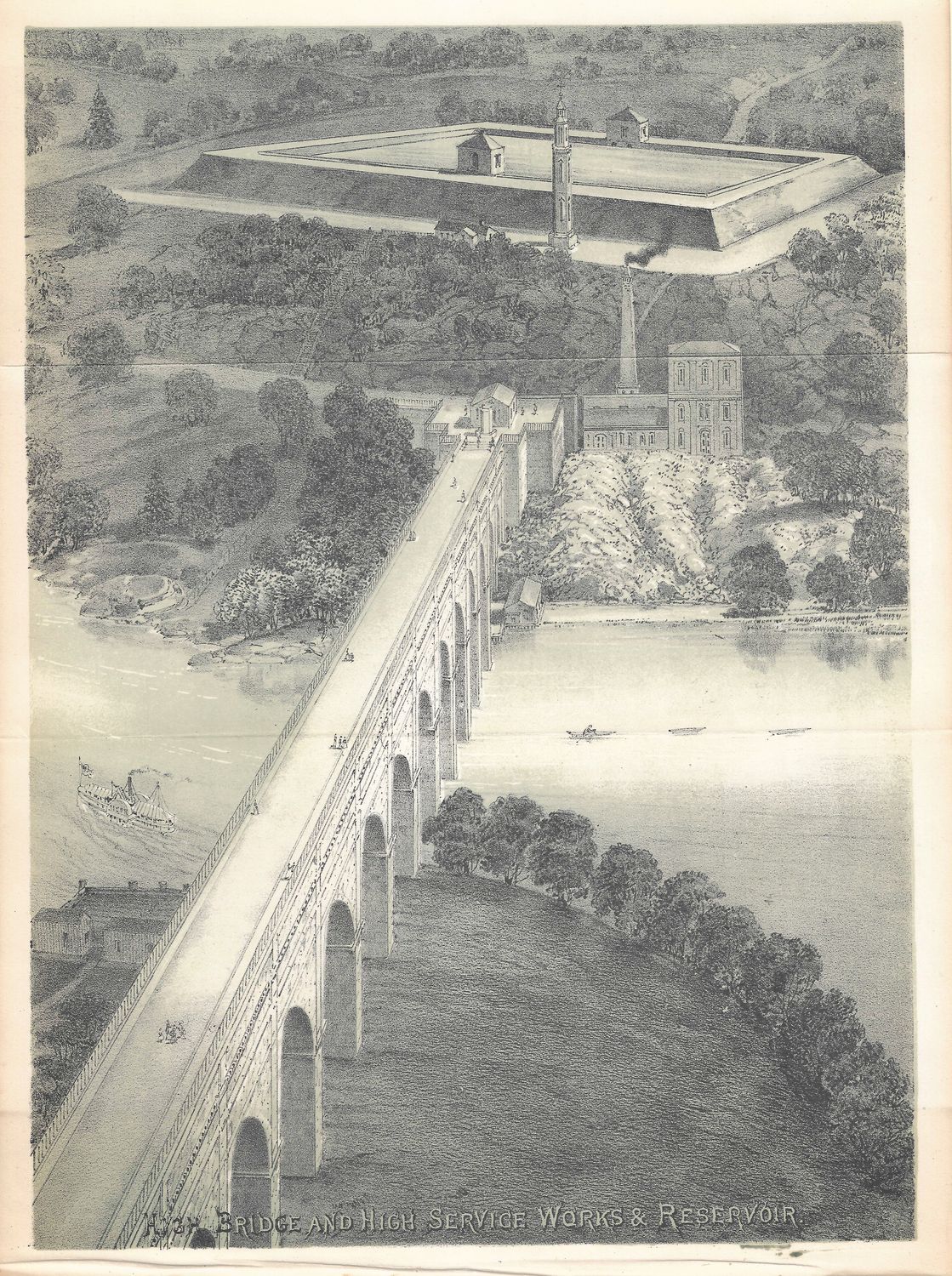 1869 View of High Bridge New York City from the Manual of the Corp of NY: