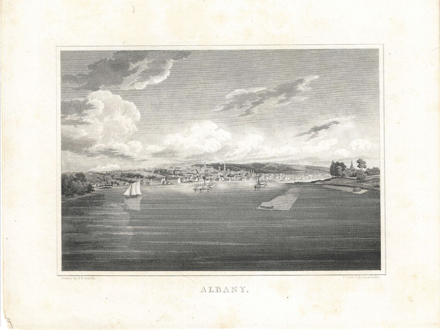 1838 View of Albany, NY in steel engraving