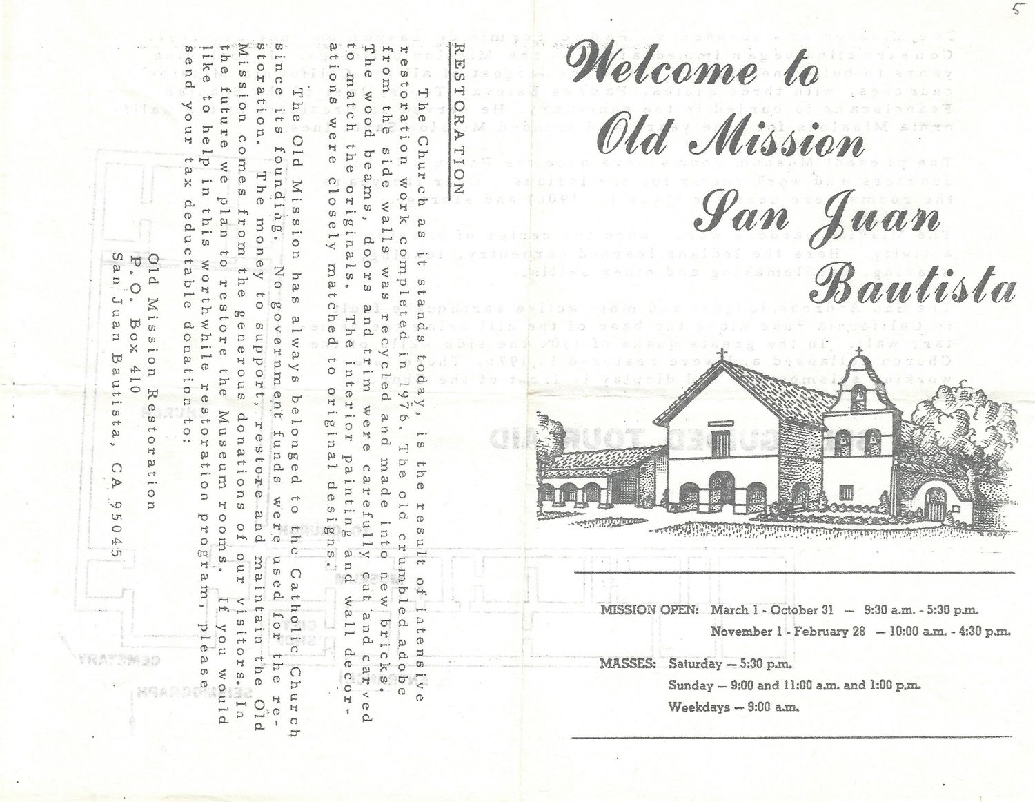 1978 Map and Brochure for the Old Mission San Juan Bautista, Ca