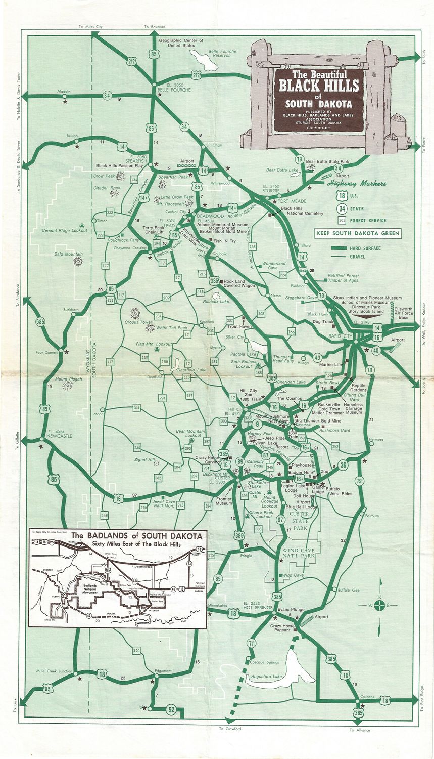 1976 Map of The Beautiful Black Hills of South Dakota