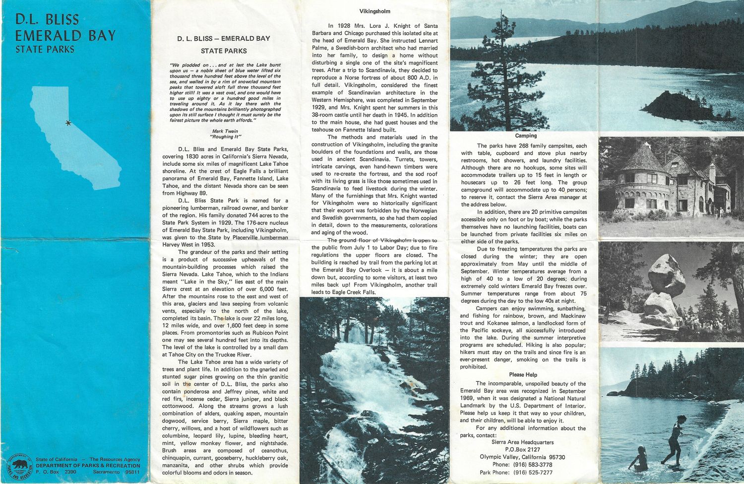 1976 Map of D.L. Bliss Emerald Bay State Park in Lake Tahoe, Ca