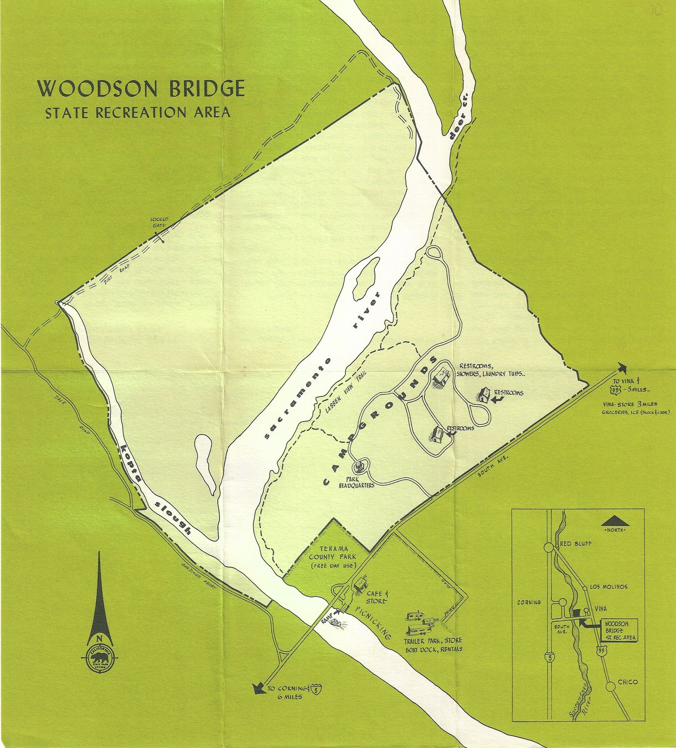 1970 Map of Woodson Bridge State Recretion Area in Corning, CA.