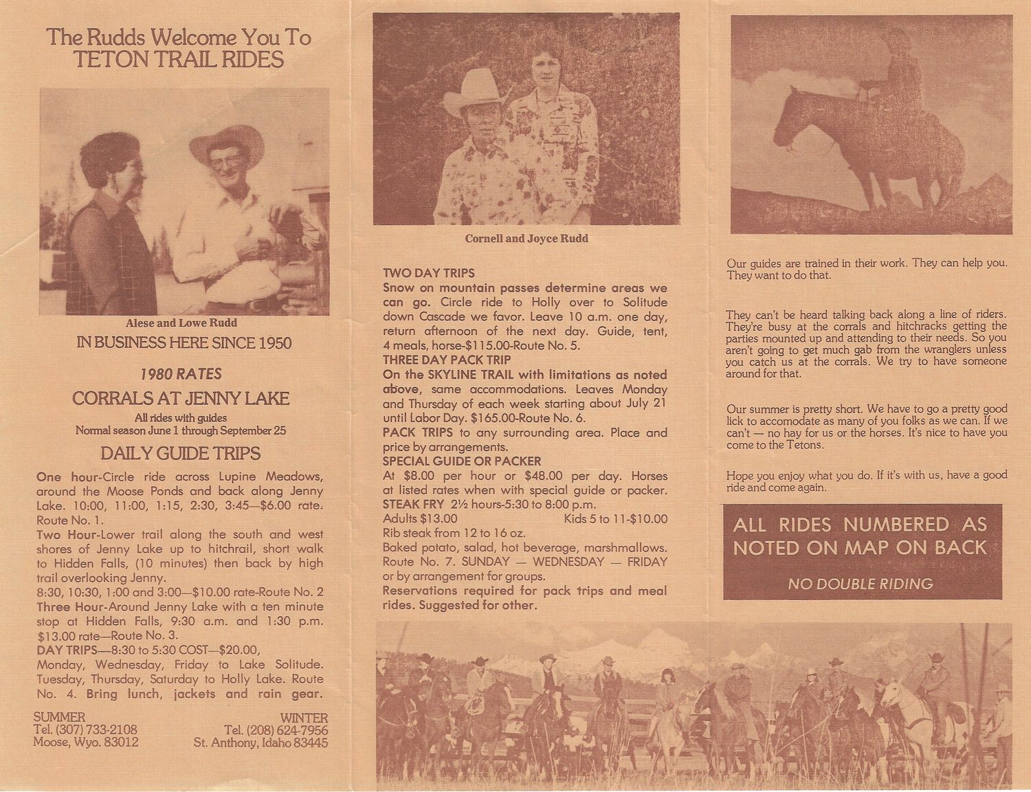 1980 Map of Trail Rides within the Grand Teton National Park