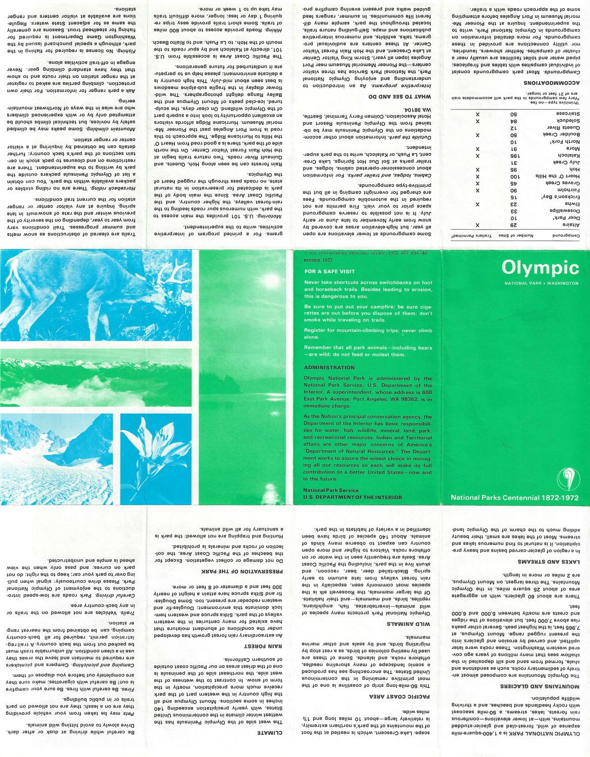 1972 Map of Olympic National Park in Washington