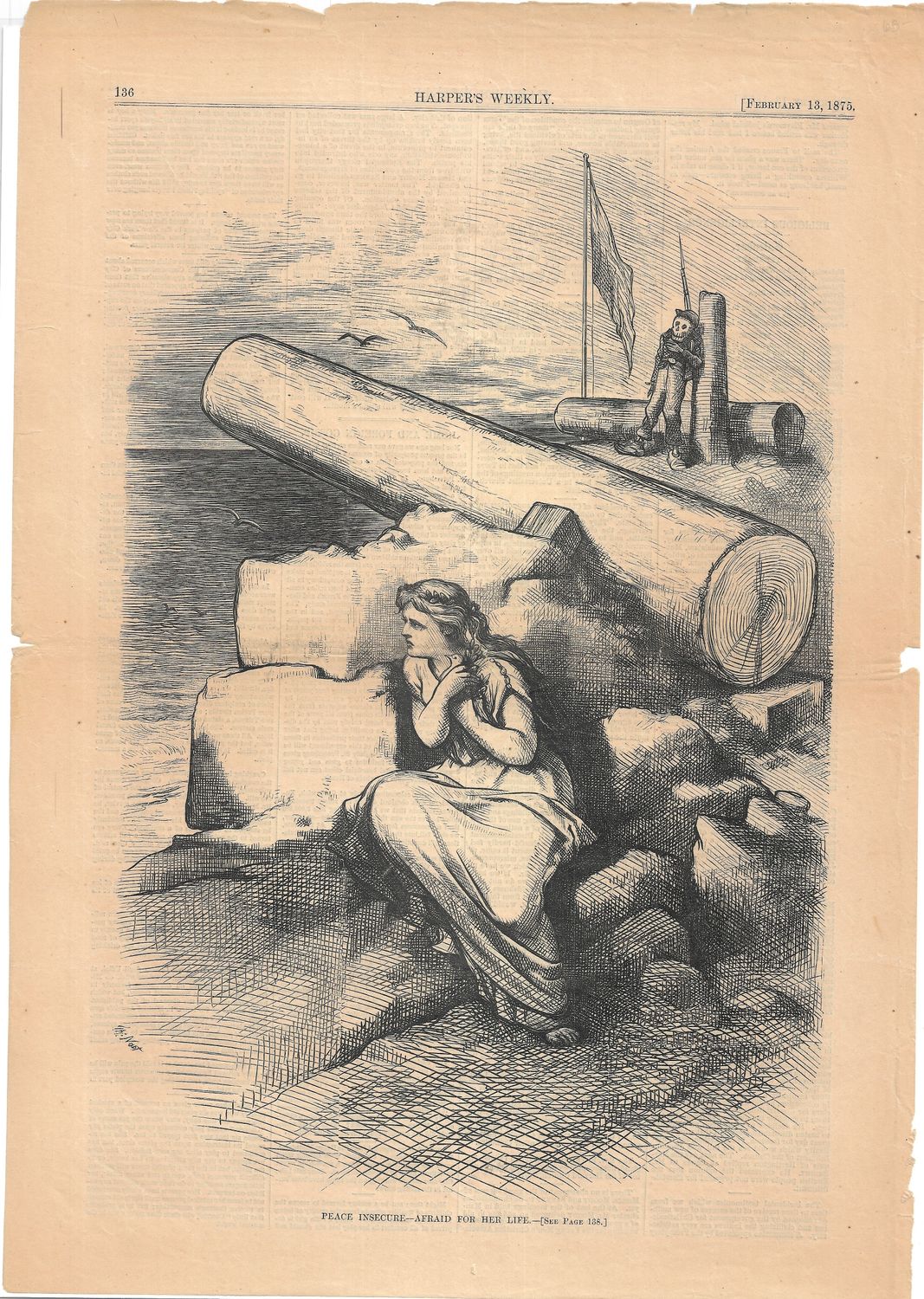 1875 Illustration of an Insecure Peace - "Afraid for Her Life" - from Harper's Weekly