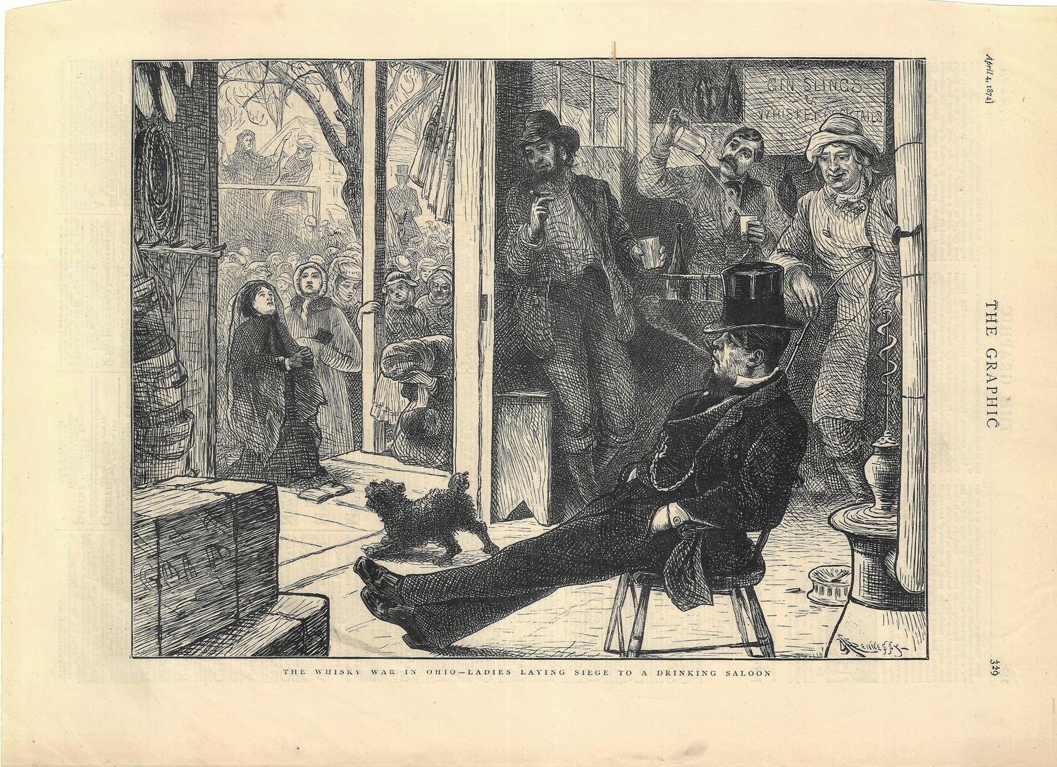 1874 View and text of The Whisky War in Ohio from The Graphic  - Temperance movement