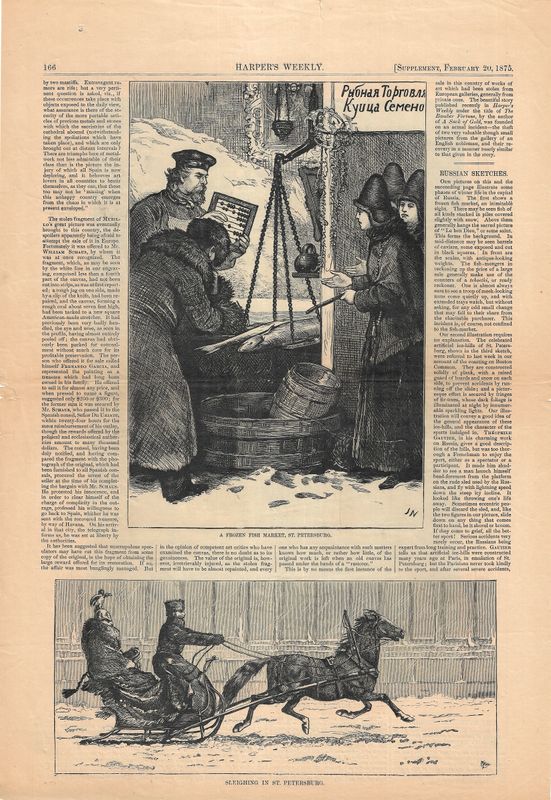 1875 View of a  Frozen Fish Market in St. Petersburg from Harpers Weekly