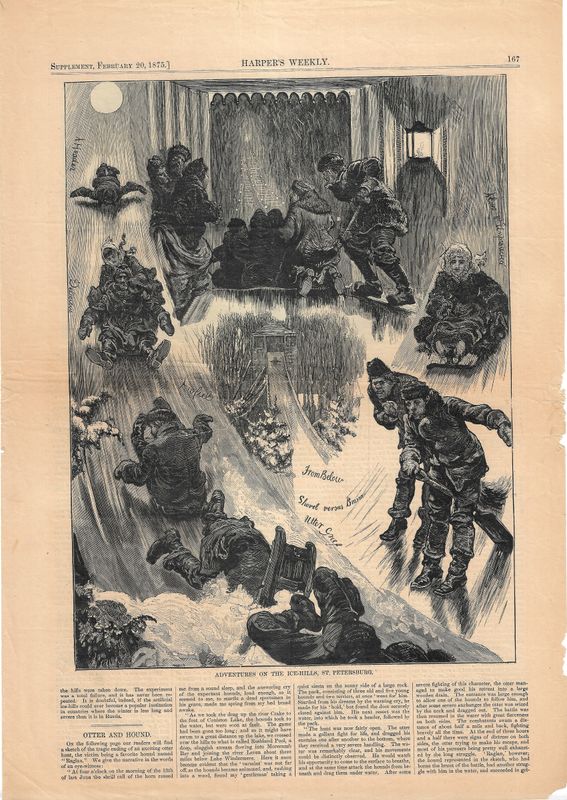 1875 Views of Adventures on the Ice &amp; Hills of St. Petersburg from Harpers Weekly