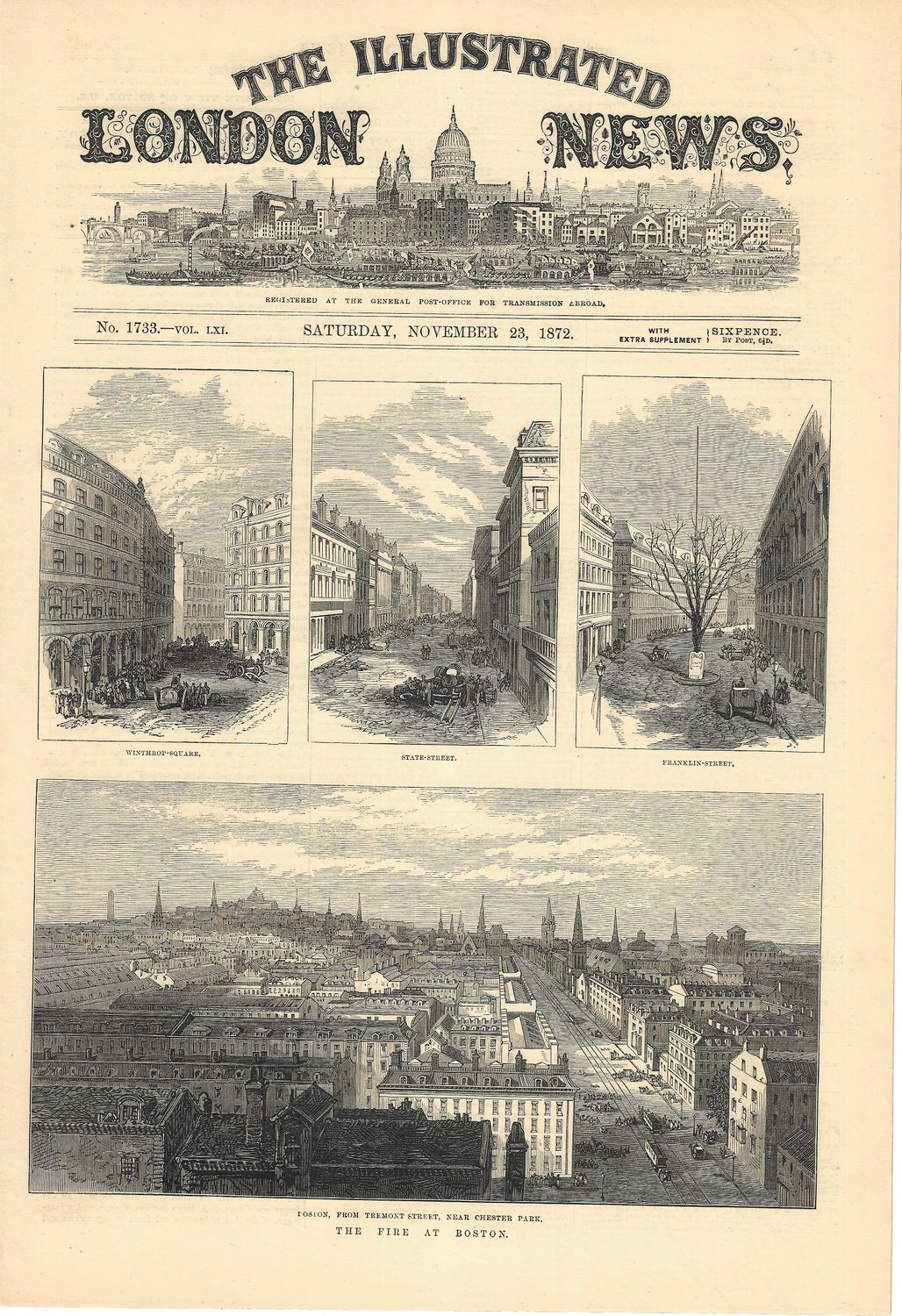 1872 Views of The Great Fire at Boston (three folios) from the Illustrated London News